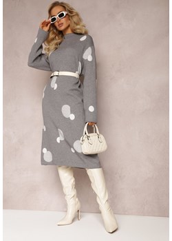 Szara Dzianinowa Sukienka w Kropki z Półgolfem Kettena ze sklepu Renee odzież w kategorii Sukienki - zdjęcie 162946722