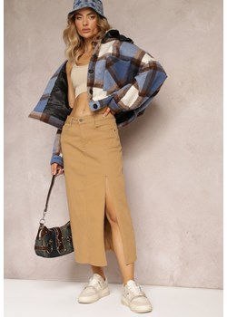 Beżowa Ołówkowa Spódnica Midi z Rozcięciem Otaile ze sklepu Renee odzież w kategorii Spódnice - zdjęcie 162946872