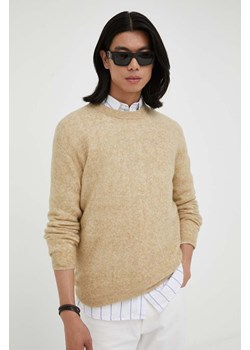 American Vintage sweter wełniany męski kolor beżowy lekki ze sklepu ANSWEAR.com w kategorii Swetry męskie - zdjęcie 163350004