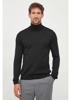 BOSS sweter wełniany męski kolor czarny lekki z golferm 50468262 ze sklepu ANSWEAR.com w kategorii Swetry męskie - zdjęcie 163355493