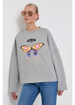 Weekend Max Mara bluza bawełniana damska kolor szary z nadrukiem ze sklepu ANSWEAR.com w kategorii Bluzy damskie - zdjęcie 163357984