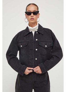 Abercrombie &amp; Fitch kurtka jeansowa damska kolor czarny przejściowa oversize ze sklepu ANSWEAR.com w kategorii Kurtki damskie - zdjęcie 163375762