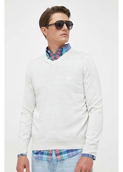 BOSS sweter wełniany męski kolor biały lekki ze sklepu ANSWEAR.com w kategorii Swetry męskie - zdjęcie 163377704