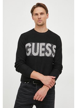 Guess sweter z domieszką wełny męski kolor czarny ze sklepu ANSWEAR.com w kategorii Swetry męskie - zdjęcie 163378220