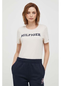 Tommy Hilfiger t-shirt bawełniany kolor beżowy ze sklepu ANSWEAR.com w kategorii Bluzki damskie - zdjęcie 163396900