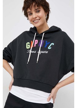 GAP bluza damska kolor czarny z kapturem z aplikacją ze sklepu ANSWEAR.com w kategorii Bluzy damskie - zdjęcie 163401564