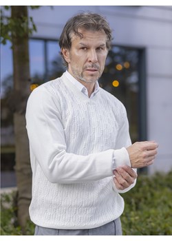 Sweter męski w serek - Alex - biały - M ze sklepu Swetry Lasota w kategorii Swetry męskie - zdjęcie 163428101