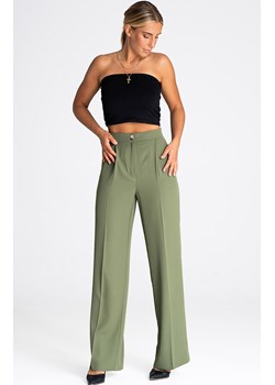 Eleganckie spodnie z szeroką nogawką oliwkowe M949, Kolor oliwkowy, Rozmiar XL, Figl ze sklepu Primodo w kategorii Spodnie damskie - zdjęcie 163431474