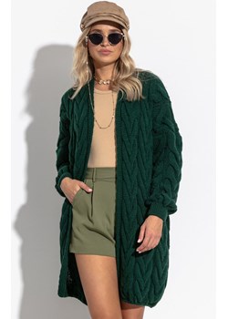 Ciepły sweter kardigan damski w warkocze zielony F1283, Kolor zielony, Rozmiar 36/38, Fobya ze sklepu Primodo w kategorii Swetry damskie - zdjęcie 163431500