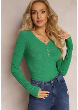Zielony Sweter z Guzikami i Prążkowanej Dzianiny Albert ze sklepu Renee odzież w kategorii Swetry damskie - zdjęcie 163434894