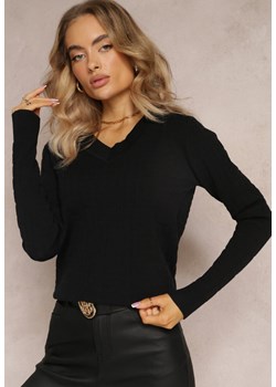 Czarny Klasyczny Sweter z Dekoltem V w Geometryczny Wzór Challo ze sklepu Renee odzież w kategorii Swetry damskie - zdjęcie 163435004