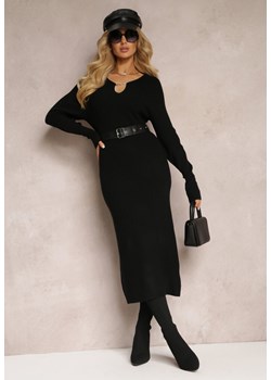 Czarna Sweterkowa Sukienka Midi z Metalową Ozdobą Xolino ze sklepu Renee odzież w kategorii Sukienki - zdjęcie 163441412