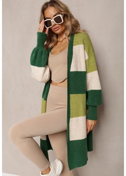 Zielony Luźny Kardigan Niezapinany w Paski Blikoze ze sklepu Renee odzież w kategorii Swetry damskie - zdjęcie 163441490