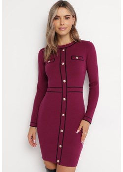 Fioletowa Sweterkowa Sukienka Mini Blomanda ze sklepu Born2be Odzież w kategorii Sukienki - zdjęcie 163444561