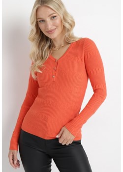 Pomarańczowy Sweter z Prążkowanej Dzianiny Roche ze sklepu Born2be Odzież w kategorii Swetry damskie - zdjęcie 163444671