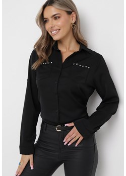 Czarna Koszula z Kieszeniami w Cyrkonie Atecanta ze sklepu Born2be Odzież w kategorii Koszule damskie - zdjęcie 163444773