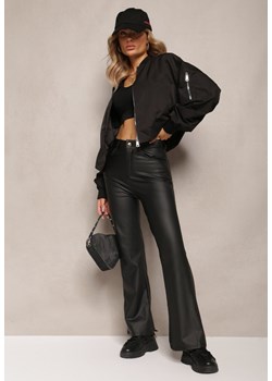 Czarne Spodnie z Ekoskóry o Fasonie Dzwonów Loxenna ze sklepu Renee odzież w kategorii Spodnie damskie - zdjęcie 163446934