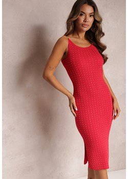 Czerwona Midi Sukienka z Łańcuszkami i Cyrkoniami Alfresa ze sklepu Renee odzież w kategorii Sukienki - zdjęcie 163446954