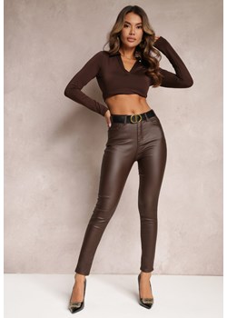 Brązowe Spodnie Skinny z Ekoskóry Zejomi ze sklepu Renee odzież w kategorii Spodnie damskie - zdjęcie 163447102