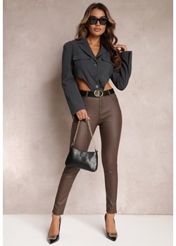 Brązowe Spodnie Skinny z Ekoskóry Operwena ze sklepu Renee odzież w kategorii Spodnie damskie - zdjęcie 163447112