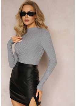 Szary Dopasowany Sweter z Półgolfem i Delikatnym Tłoczeniem Sicoeur ze sklepu Renee odzież w kategorii Swetry damskie - zdjęcie 163452470