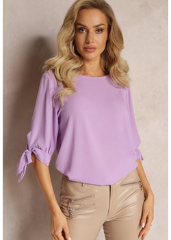 Fioletowa Bluzka z Wiązaniami na Rękawach 3/4 Fildreda ze sklepu Renee odzież w kategorii Bluzki damskie - zdjęcie 163453713