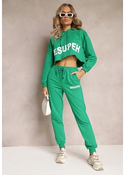 Zielony 3-częściowy Komplet z Topem Bluzą i Spodniami Dresowymi Klomenna ze sklepu Renee odzież w kategorii Dresy damskie - zdjęcie 163453723