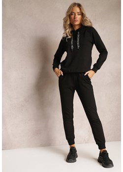 Czarny Bawełniany Komplet Dresowy 2-Częściowy Bluza z Kapturem i Spodnie na Gumce Irana ze sklepu Renee odzież w kategorii Dresy damskie - zdjęcie 163456373