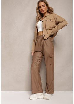 Ciemnobeżowe Ocieplone Spodnie z Szerokimi Nogawkami i Kieszeniami Cargo Listera ze sklepu Renee odzież w kategorii Spodnie damskie - zdjęcie 163456563