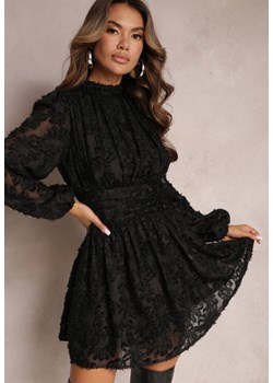 Czarna Koronkowa Sukienka Mini z Gumką w Pasie Netta ze sklepu Renee odzież w kategorii Sukienki - zdjęcie 163456634