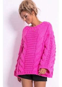 Sweter z wełną w kolorze różowym CHUNKY KNIT F780, Kolor różowy, Rozmiar S/M, Fobya ze sklepu Primodo w kategorii Swetry damskie - zdjęcie 163463874