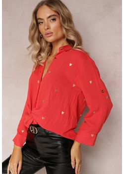 Czerwona Koszula w Serduszka z Bawełny Rękawy 7/8 Zapinana na Guziki Keiosa ze sklepu Renee odzież w kategorii Koszule damskie - zdjęcie 163468642