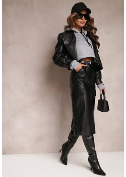 Czarna Spódnica Midi z Imitacji Skóry Paskiem i Kieszeniami Cargo Edvardisa ze sklepu Renee odzież w kategorii Spódnice - zdjęcie 163468791