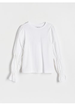 Reserved - Koszulka z marszczonymi rękawami - biały ze sklepu Reserved w kategorii Bluzki dziewczęce - zdjęcie 163469340