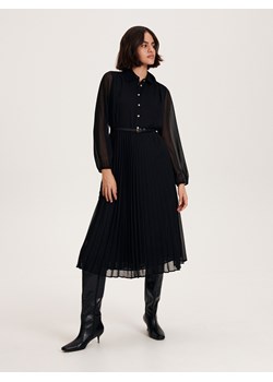 Reserved - Plisowana sukienka z paskiem - czarny ze sklepu Reserved w kategorii Sukienki - zdjęcie 163471414
