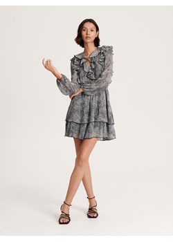 Reserved - Sukienka mini z falbanami - ciemnoszary ze sklepu Reserved w kategorii Sukienki - zdjęcie 163472263