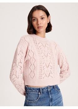 Reserved - Sweter z ażurowym wzorem - pastelowy róż ze sklepu Reserved w kategorii Swetry damskie - zdjęcie 163480651