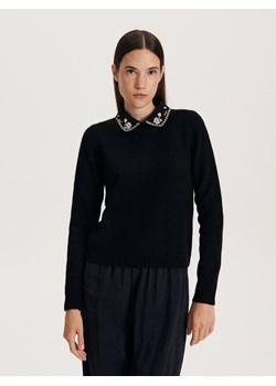 Reserved - Sweter z ozdobnym kołnierzem - czarny ze sklepu Reserved w kategorii Swetry damskie - zdjęcie 163480680