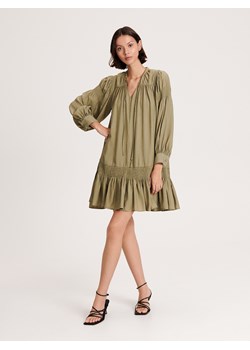 Reserved - Sukienka z bufiastymi rękawami - zielony ze sklepu Reserved w kategorii Sukienki - zdjęcie 163482544