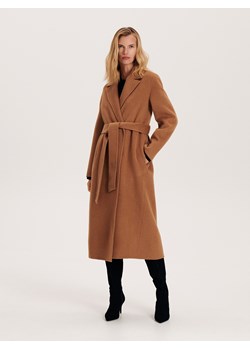 Reserved - Wełniany płaszcz - brązowy ze sklepu Reserved w kategorii Płaszcze damskie - zdjęcie 163485472
