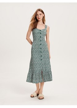 Reserved - Sukienka midi w kwiaty - zielony ze sklepu Reserved w kategorii Sukienki - zdjęcie 163486491