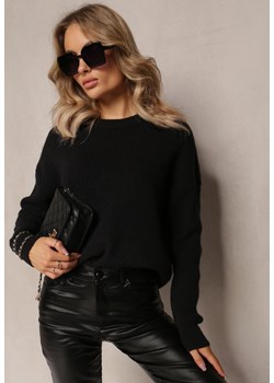 Czarny Dzianinowy Sweter z Okrągłym Dekoltem Aissorne ze sklepu Renee odzież w kategorii Swetry damskie - zdjęcie 163492533