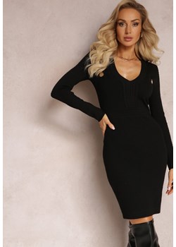 Czarna Sweterkowa Sukienka z Guzikami Deloma ze sklepu Renee odzież w kategorii Sukienki - zdjęcie 163492573