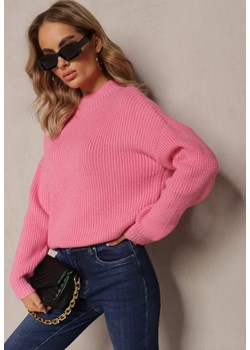 Różowy Sweter Golf z Prążkowanej Dzianiny Ervanna ze sklepu Renee odzież w kategorii Swetry damskie - zdjęcie 163501683
