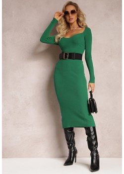 Zielona Dopasowana Sukienka Sweterkowa z Dzianiny w Prążki Dascoa ze sklepu Renee odzież w kategorii Sukienki - zdjęcie 163501833