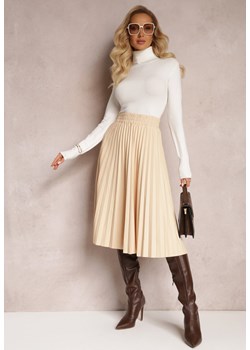 Jasnobeżowa Plisowana Spódnica Midi z Ekoskóry Tuchot ze sklepu Renee odzież w kategorii Spódnice - zdjęcie 163501923