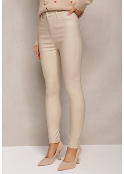 Jasnobeżowe Spodnie Skinny z Ekoskóry Zejomi ze sklepu Renee odzież w kategorii Spodnie damskie - zdjęcie 163501981