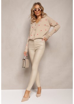 Jasnobeżowe Spodnie Skinny z Ekoskóry Zejomi ze sklepu Renee odzież w kategorii Spodnie damskie - zdjęcie 163501983