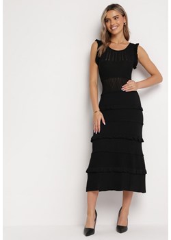Czarna Sweterkowa Sukienka Midi z Falbankami Gadise ze sklepu Born2be Odzież w kategorii Sukienki - zdjęcie 163502120