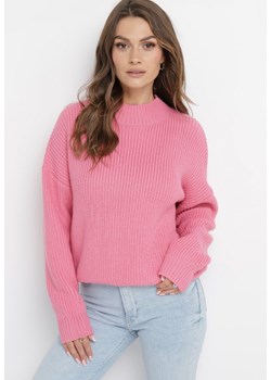 Różowy Sweter z Golfem o Prążkowanej Fakturze Afromava ze sklepu Born2be Odzież w kategorii Swetry damskie - zdjęcie 163503853